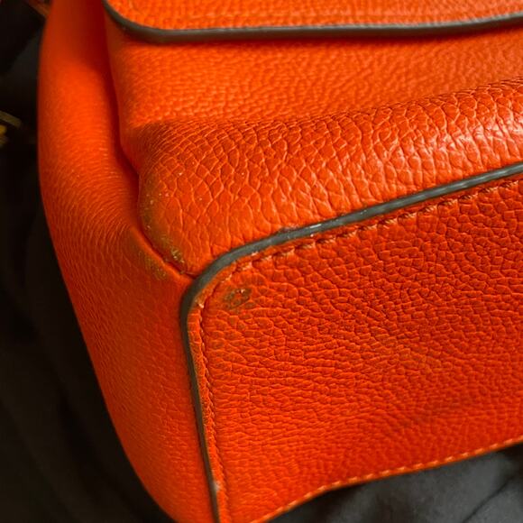 Michael Kors Addison Small Messenger Bag Womens Orange Pebbled Leather Purse - Picture 9 of 10